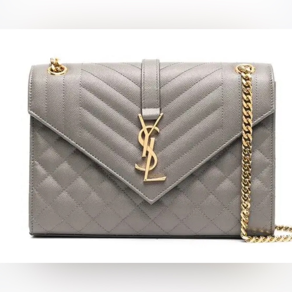 NEW Saint Laurent Envelope Triquilt Medium YSL Shoulder Bag in Grained Leather